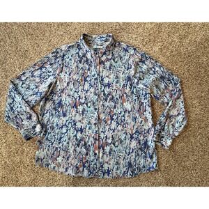 🌊 Orvis XL 100% Silk Button Down Shirt Blue Abstract Watercolor Print Soft EUC